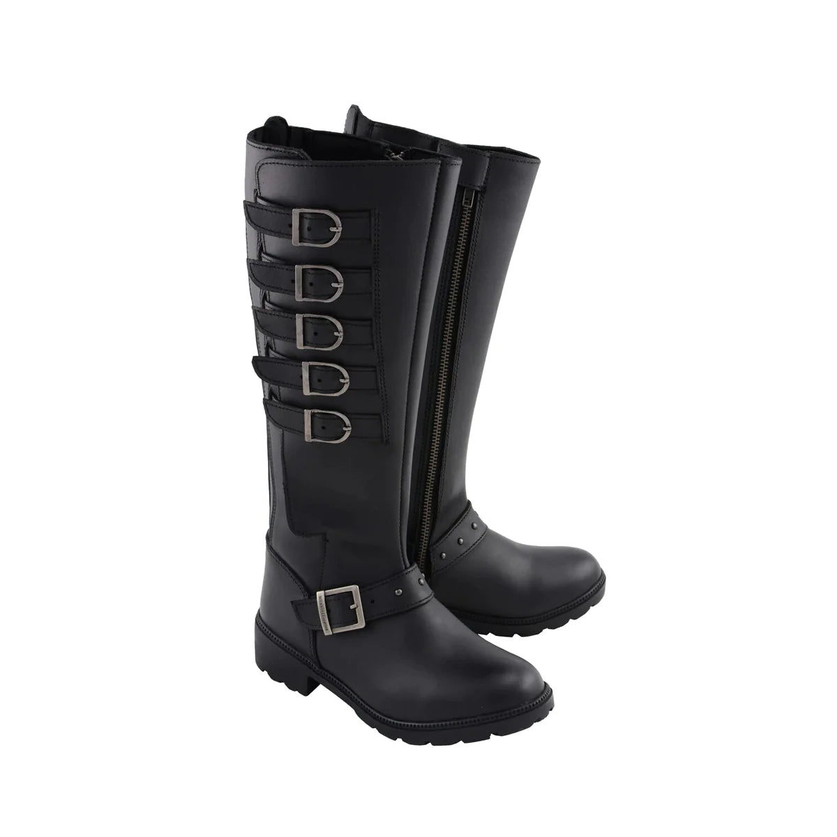 Womens Black 17 Inch Side Strap Riding Boot with Side Zipper Entry