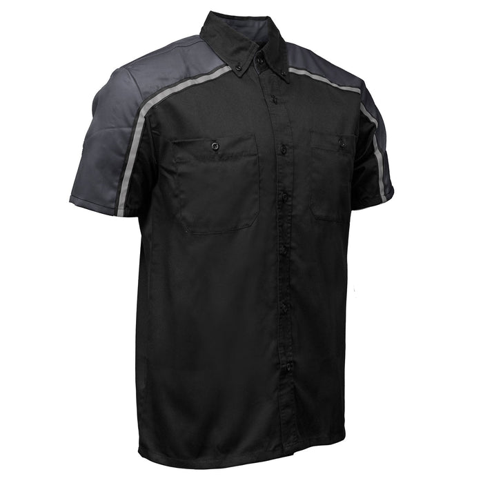 Men's Black and Grey Button Up Mechanic Shirt w/ Reflective Stripe