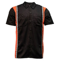 Men's Classic Black and Orange Button Up Mechanic Shirt w/ Reflective Stripe