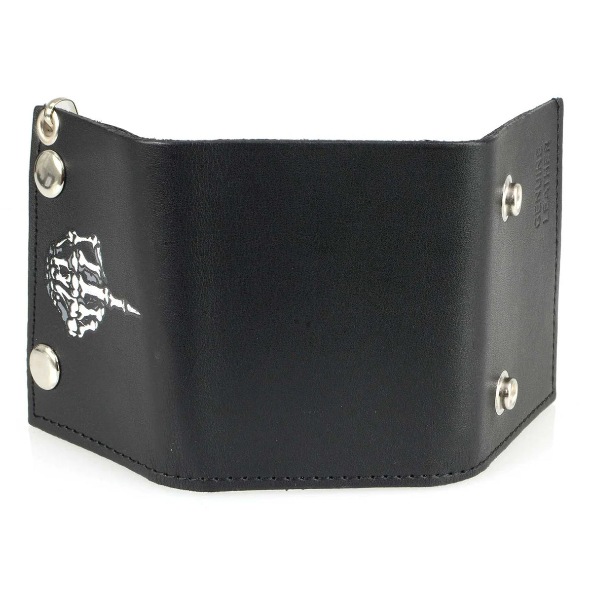 Men's 4” Leather “Skeleton Finger” Tri-Fold Wallet w/ Anti-Theft Stainless Steel Chain