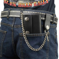 Men's 4” Leather Biker Tr-Fold Wallet w/Buffalo Nickel Snaps Wallet w/ Anti-Theft Stainless Steel Chain