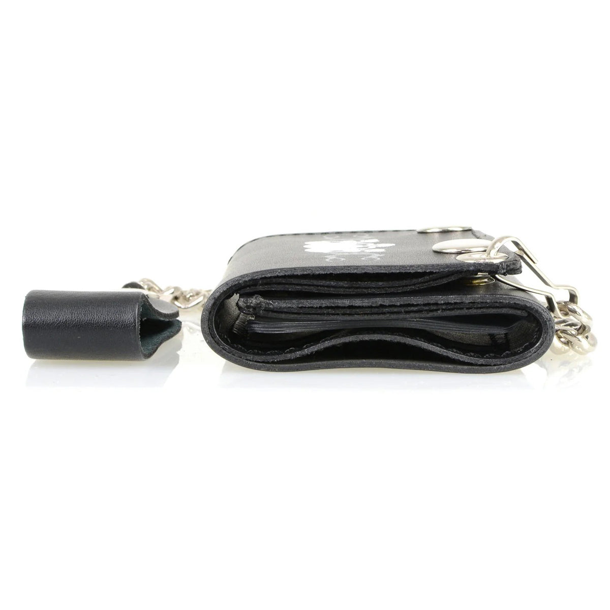 Men's 4” Leather “Triple Skull” Tri-Fold Wallet w/ Anti-Theft Stainless Steel Chain