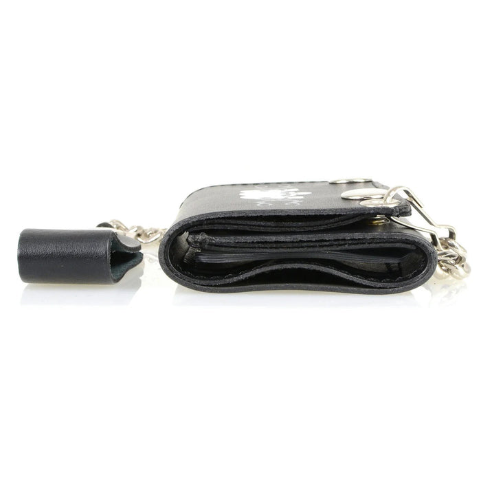 Men's 4” Leather “Triple Skull” Tri-Fold Wallet w/ Anti-Theft Stainless Steel Chain