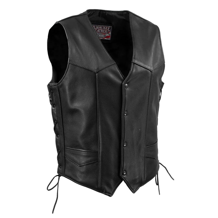 Men's Black 'Buster' Side Lace Premium Motorcycle Leather Vest