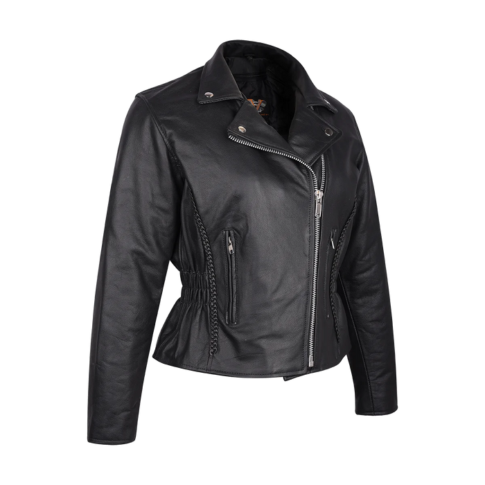 Ladies Premium Cowhide Braid and Stud Motorcycle Leather Jacket