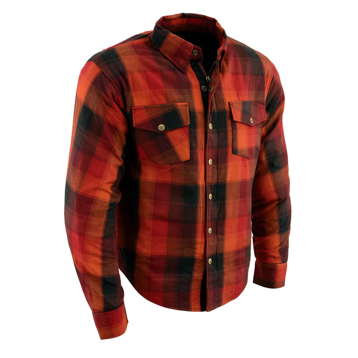 Men's Plaid Flannel Biker Shirt with CE Approved Armor - Reinforced w/ Aramid Fiber