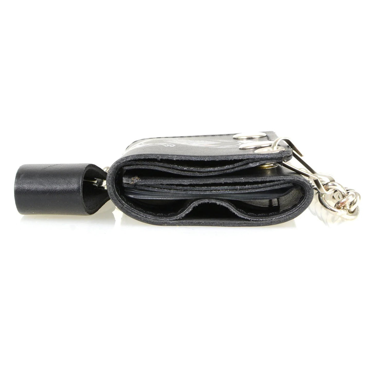 Men's 4” Leather “Lone Wolf No Club” Tri-Fold Wallet w/ Anti-Theft Stainless Steel Chain