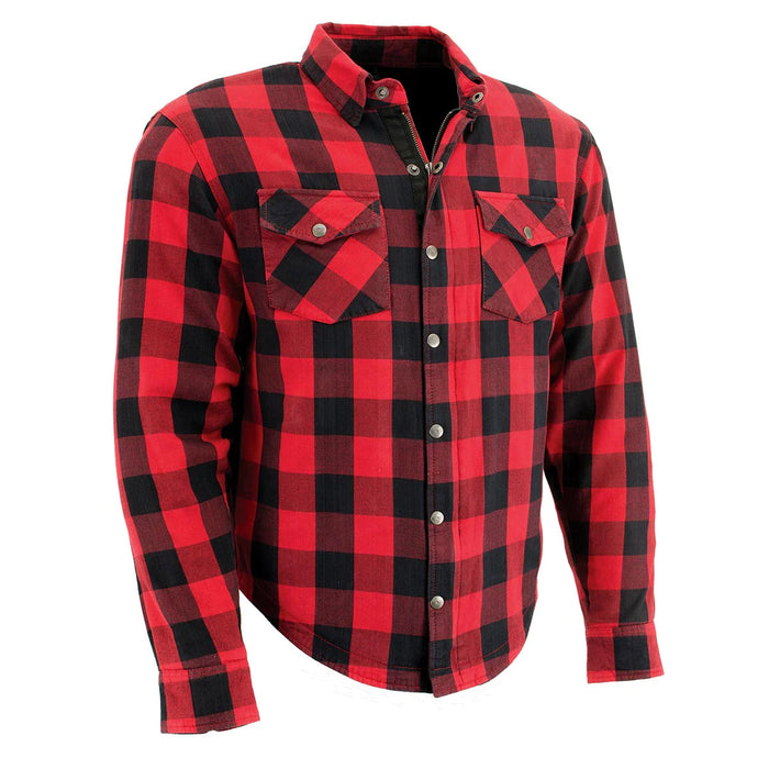 Men's Plaid Flannel Biker Shirt with CE Approved Armor - Reinforced w/ Aramid Fiber