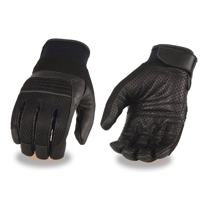 Men's Black Leather i-Touch Screen Compatible Mesh Racing Motorcycle Hand Gloves W/ Reflector