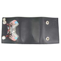 Men's 4” Leather “Eagle w/ Flag” Tri-Fold Wallet w/ Anti-Theft Stainless Steel Chain
