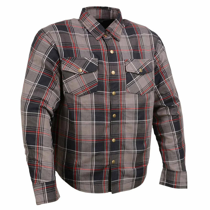 Men's Plaid Flannel Biker Shirt with CE Approved Armor - Reinforced w/ Aramid Fiber