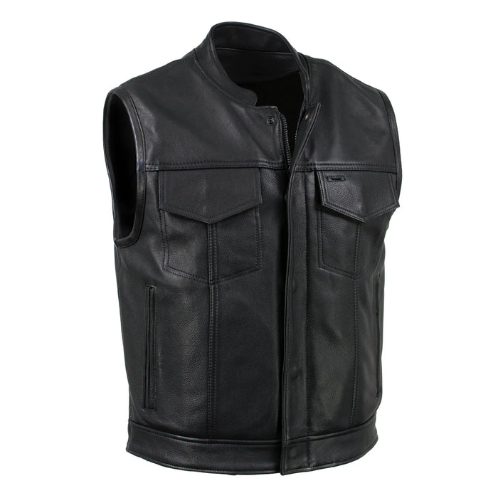 Men's Black 'Chaos' Premium Dual Closure Motorcycle Leather Vest