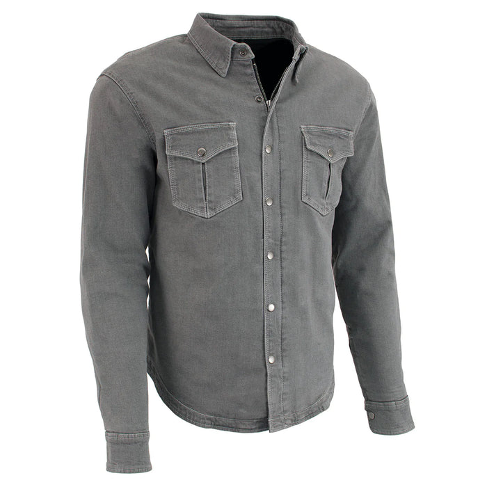 Men's Grey Flannel Biker Shirt with CE Approved Armor - Reinforced w/ Aramid Fibers