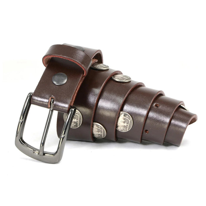 Men's 5 Cent Buffalo Coin - Brown Genuine Leather Belt with Interchangeable Buckle - 1.5 inches Wide