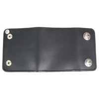 Men's 4” Leather Biker Tr-Fold Wallet w/Buffalo Nickel Snaps Wallet w/ Anti-Theft Stainless Steel Chain