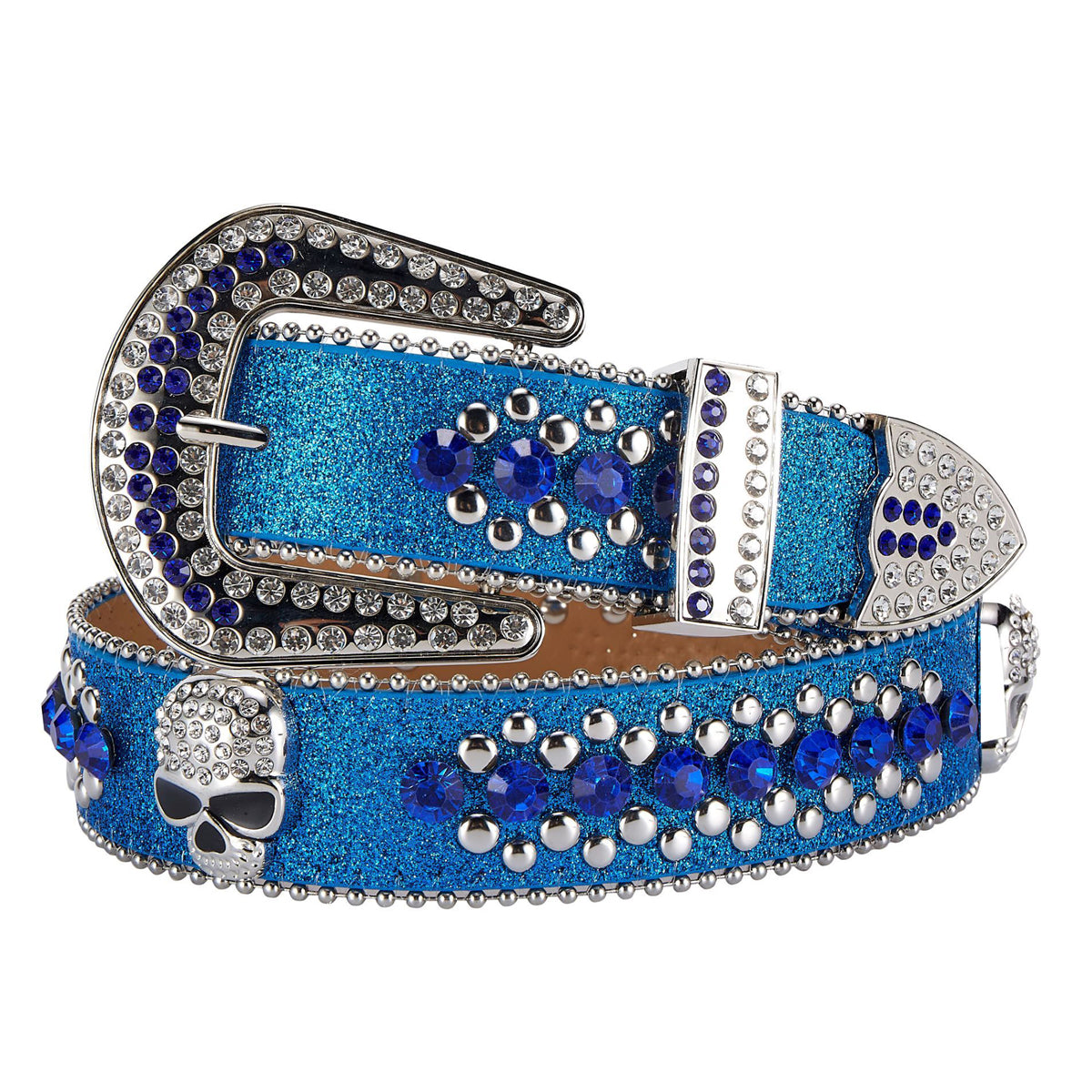 Premium Strap Men Women Western Fashion Blue Bling Bling Rhinestones Diamond Belt