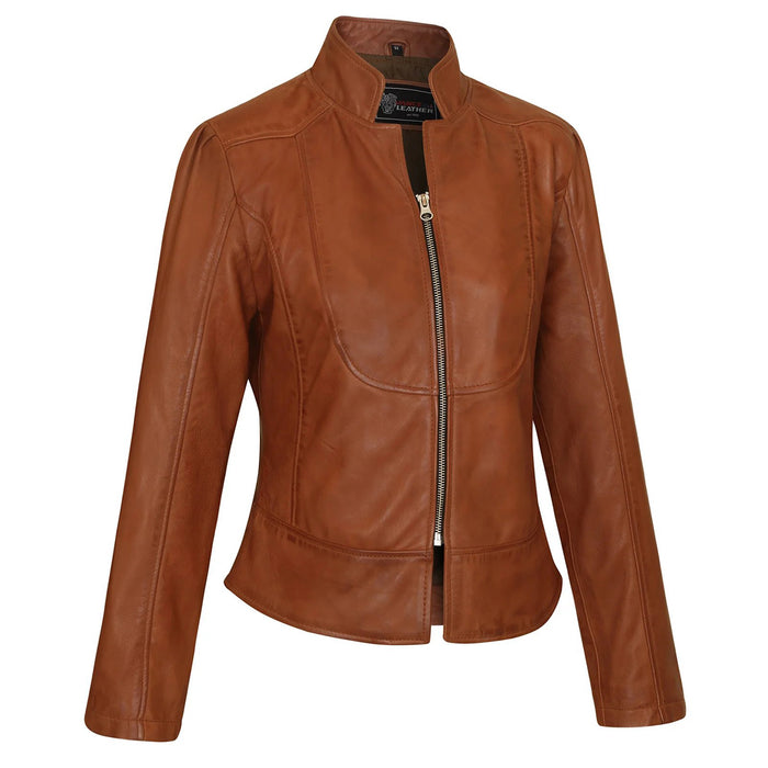 Ladies Premium Soft Lightweight Brown Fitted Leather Jacket