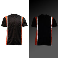Men's Classic Black and Orange Button Up Mechanic Shirt w/ Reflective Stripe