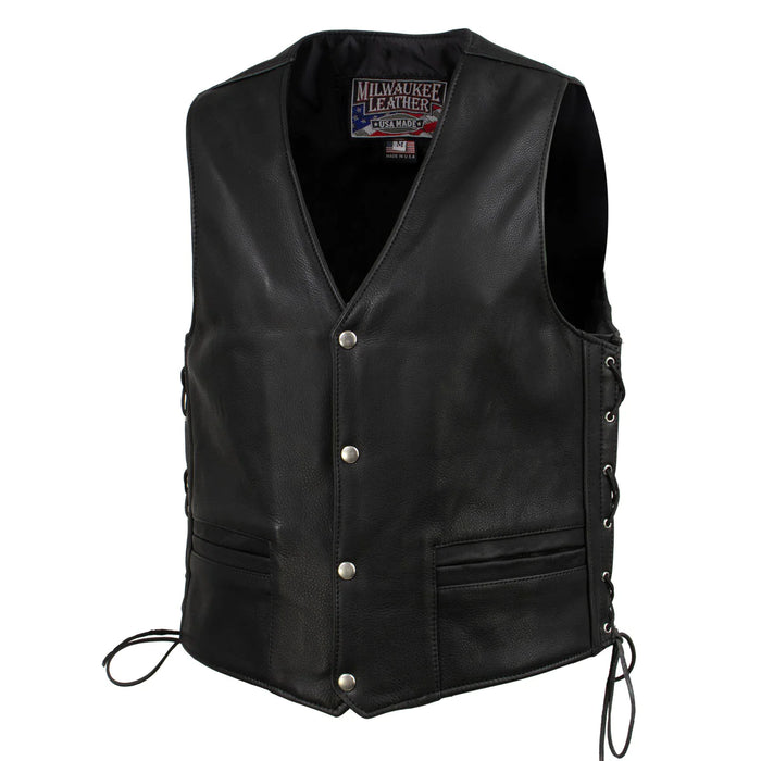 Men's Black 'Gaucho' Extra Long Back Premium Steerhide Motorcycle Leather Vest