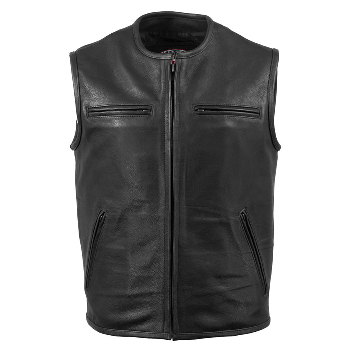 Men's Black 'Steerhide' Premium Leather Motorcycle Club Style Vest