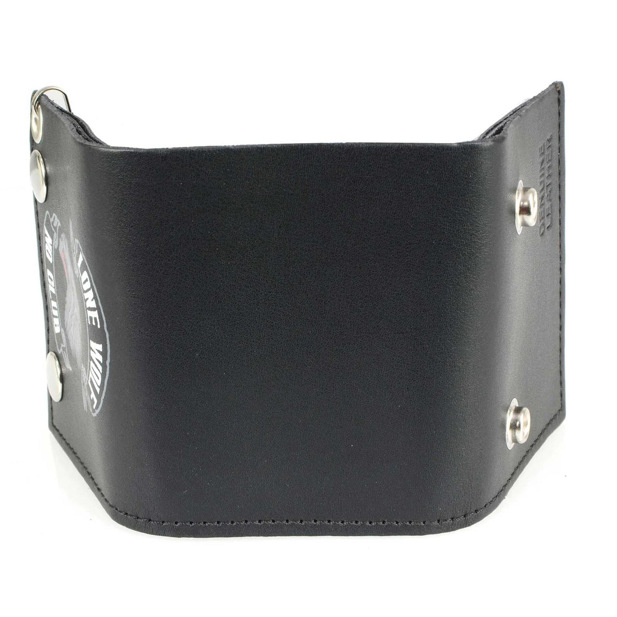 Men's 4” Leather “Lone Wolf No Club” Tri-Fold Wallet w/ Anti-Theft Stainless Steel Chain