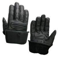 Men's Black Leather Gauntlet Racing Motorcycle Hand Gloves with Wrist and Knuckle Padding Protection