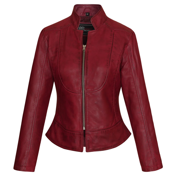 Ladies Premium Soft Lightweight Burgundy Fitted Leather Jacket