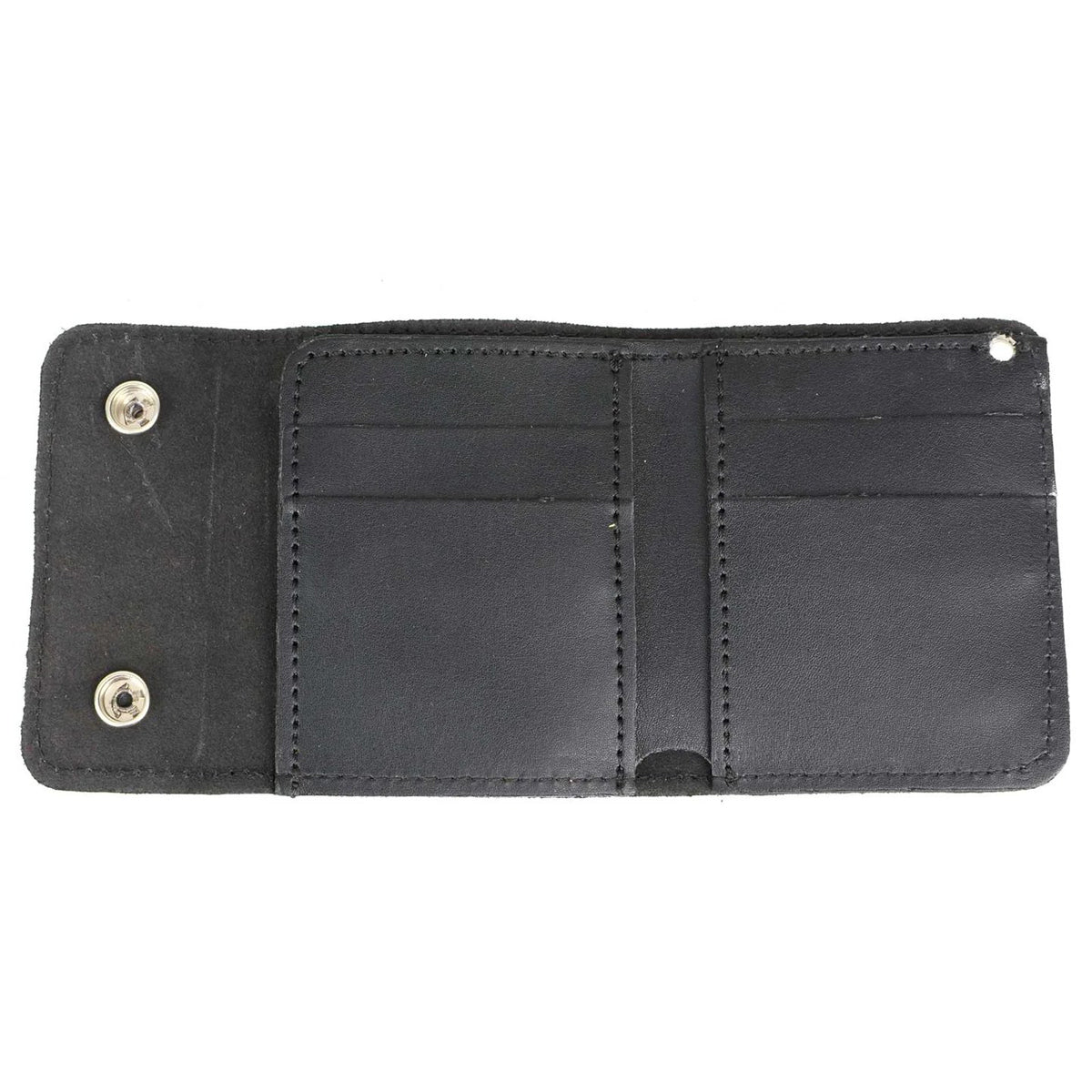 Men's 4” Leather Biker Tr-Fold Wallet w/Buffalo Nickel Snaps Wallet w/ Anti-Theft Stainless Steel Chain