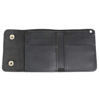 Men's 4” Leather Biker Tr-Fold Wallet w/Buffalo Nickel Snaps Wallet w/ Anti-Theft Stainless Steel Chain