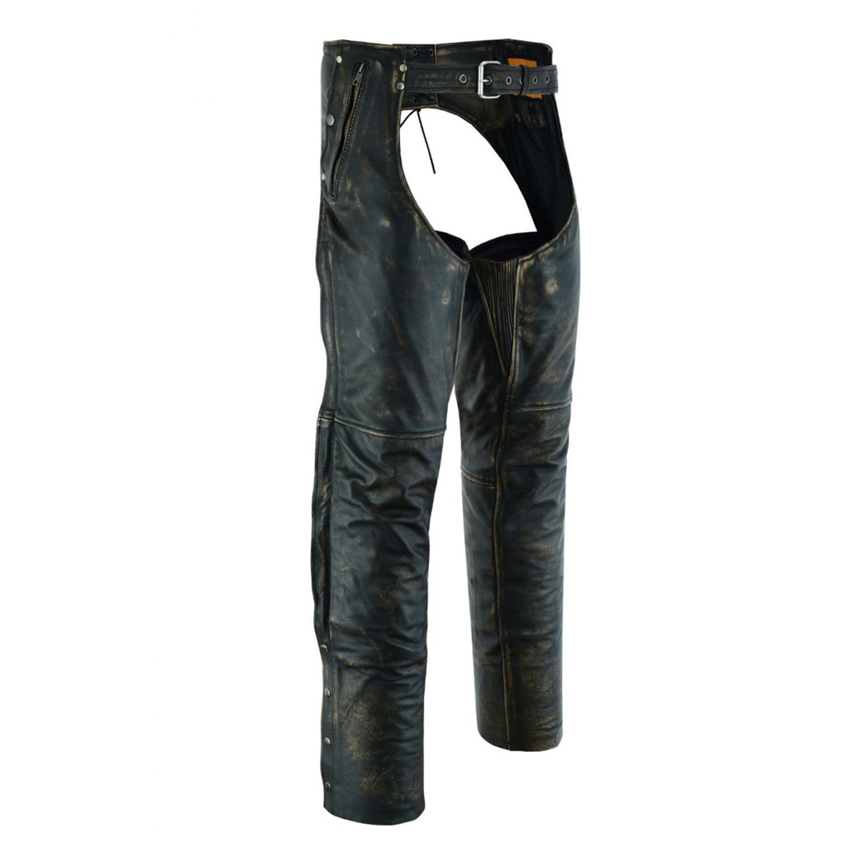 Mens Distressed Brown Leather Motorcycle Chaps