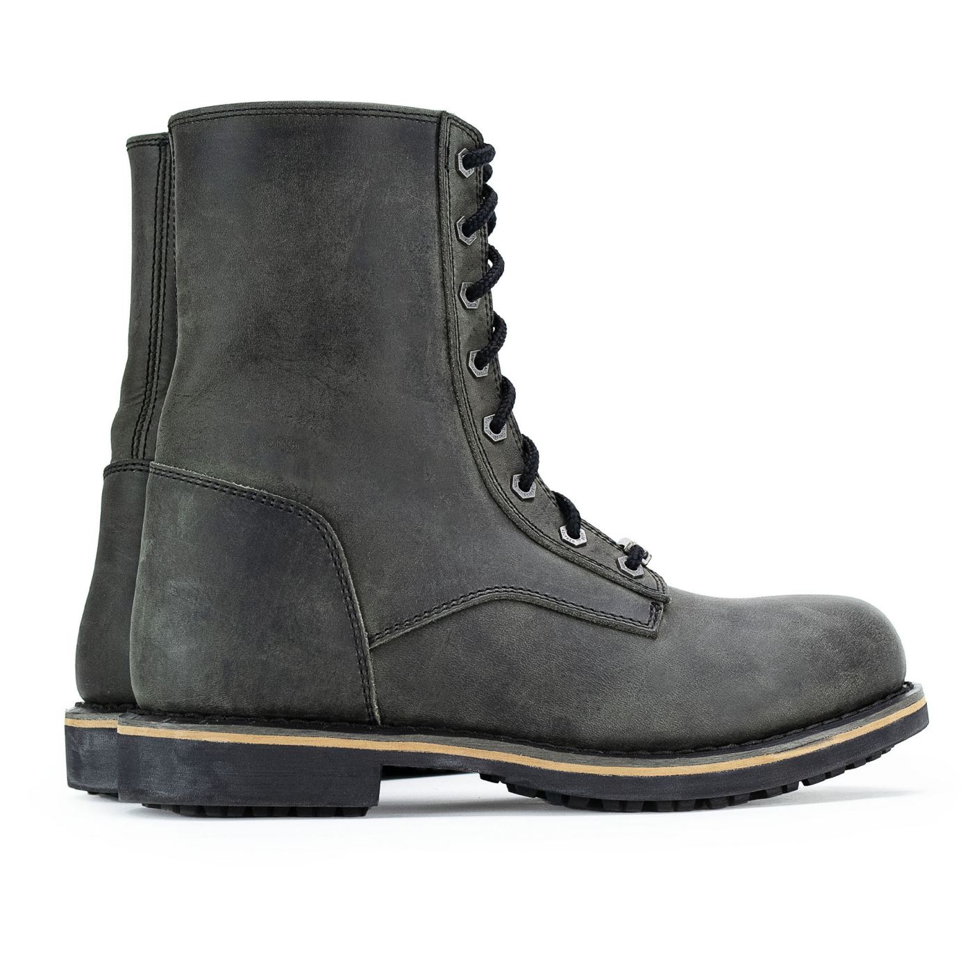 Antique Black Lace-Up High-Rise Men's Boots Distressed Leather