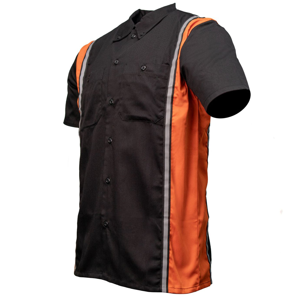 Men's Classic Black and Orange Button Up Mechanic Shirt w/ Reflective Stripe
