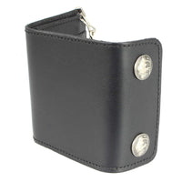 Men's 4” Leather Biker Tr-Fold Wallet w/Buffalo Nickel Snaps Wallet w/ Anti-Theft Stainless Steel Chain