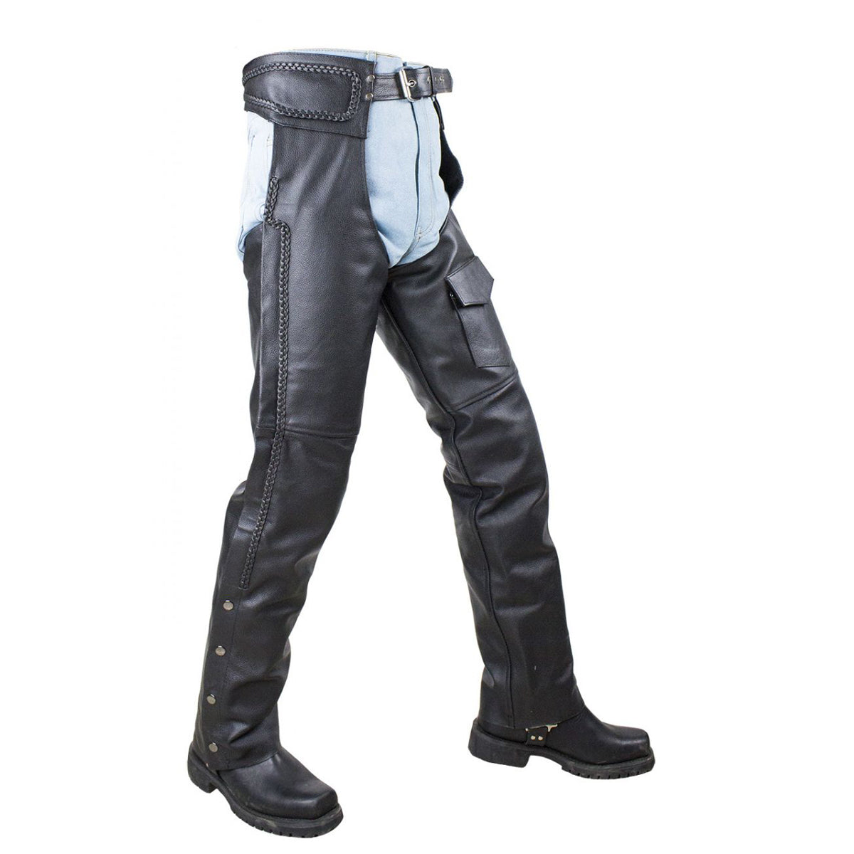 Braided Split Leather Chaps W/ Mesh Lining - Black