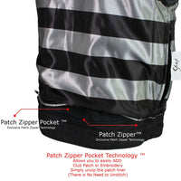 Men's Classic Black Leather Motorcycle Rider Vest Stars and Stripes Design w/ USA Flag Liner