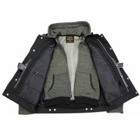 Men's 2 in 1 Classic Black Premium Leather Motorcycle Hoodie Jacket w/ Convertible Vest