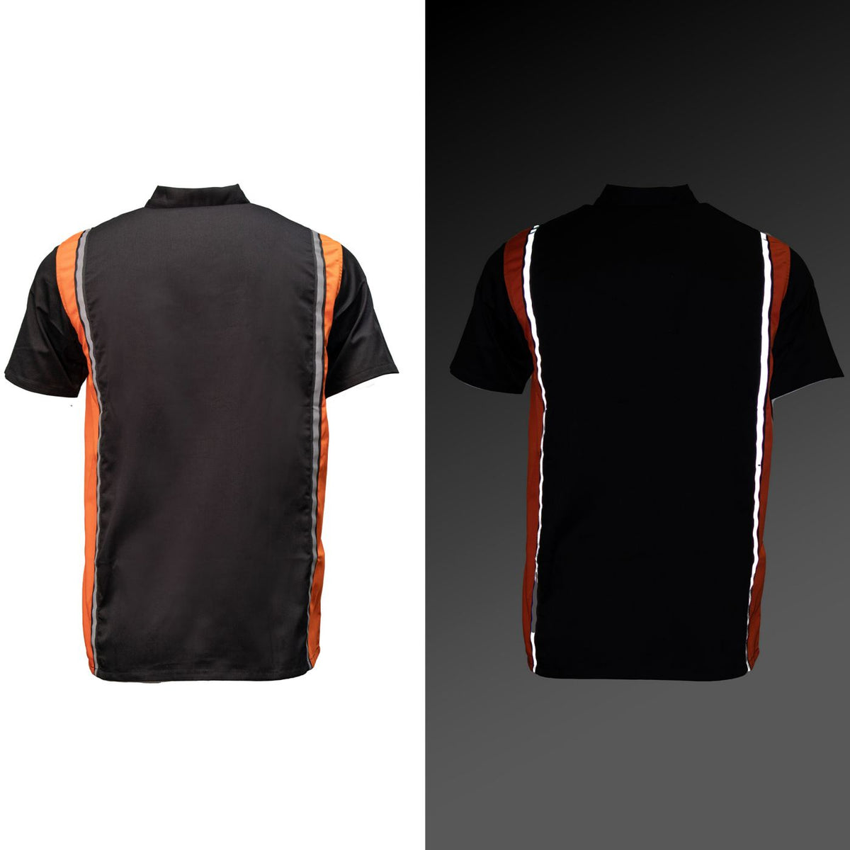 Men's Classic Black and Orange Button Up Mechanic Shirt w/ Reflective Stripe