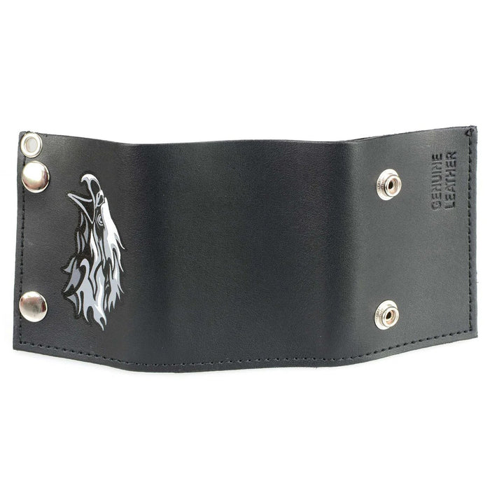 Men's 4” Leather “Flaming Eagle” Tri-Fold Wallet w/ Anti-Theft Stainless Steel Chain