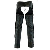 Mens Distressed Brown Leather Motorcycle Chaps