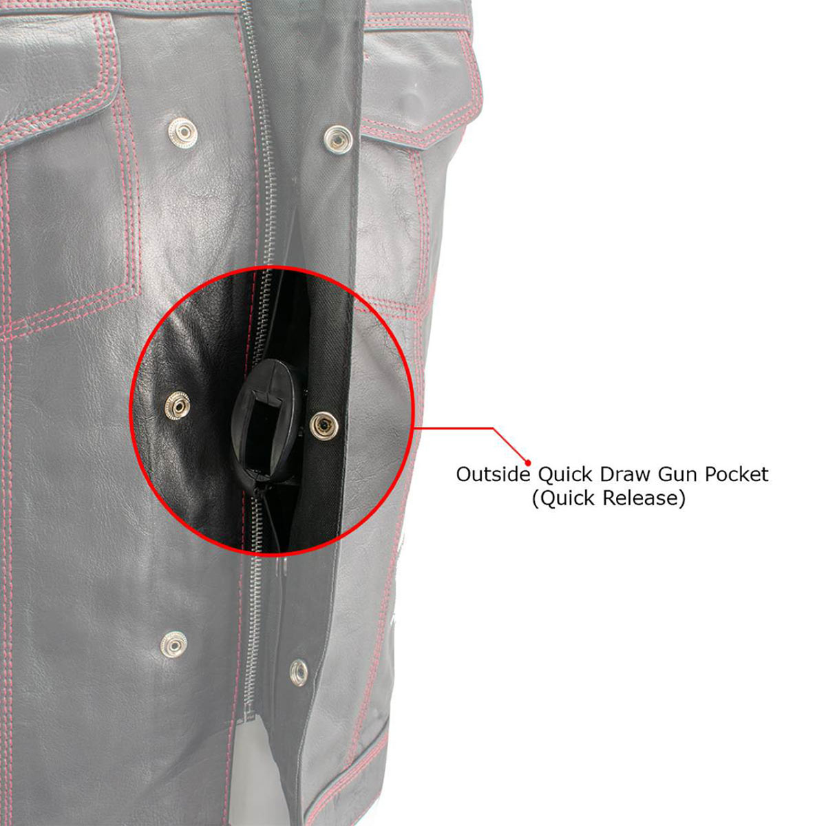 Men's Black Premium Leather Motorcycle Rider Vest w/ Red Stitching and USA Inside Flag Lining