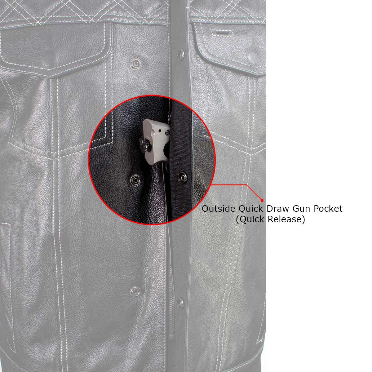 Men's Classic Black Leather Motorcycle Rider Vest Stars and Stripes Design w/ USA Flag Liner