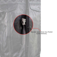 Men's Classic Black Leather Motorcycle Rider Vest Stars and Stripes Design w/ USA Flag Liner