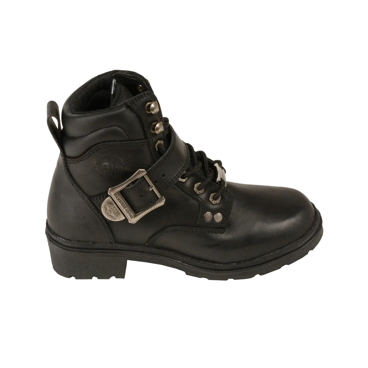 LADIES MOTORCYCLE SIDE BUCKLE PLAIN TOE BOOT