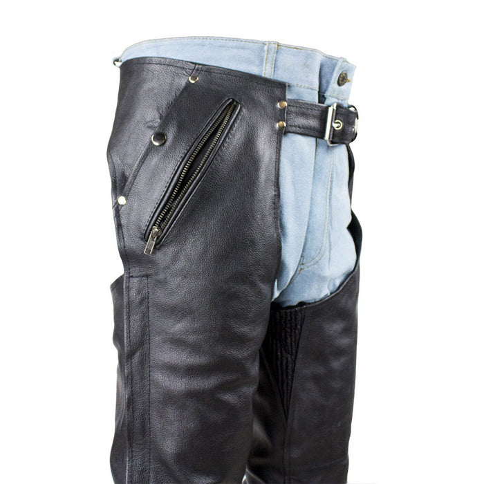 Black Multi-Pocket Premium Cowhide Leather Chaps