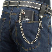 Men's 4” Leather “Skeleton Finger” Tri-Fold Wallet w/ Anti-Theft Stainless Steel Chain