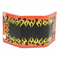 Men's 4” Leather “Flamed” Tri-Fold Biker Wallet w/ Anti-Theft Stainless Steel Chain