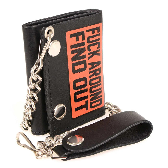 Men's 4” Leather “F.A.F.O.” Tri-Fold Biker Wallet w/ Anti-Theft Stainless Steel Chain