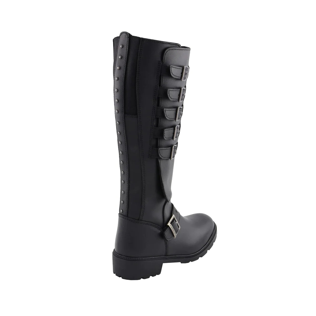 Womens Black 17 Inch Side Strap Riding Boot with Side Zipper Entry