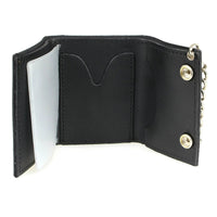 Men's 4” Leather “Skeleton Finger” Tri-Fold Wallet w/ Anti-Theft Stainless Steel Chain