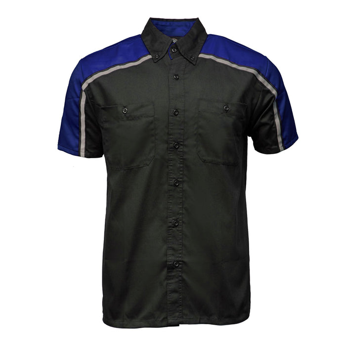 Men's Black and Blue Button Up Mechanic Shirt w/ Reflective Stripe